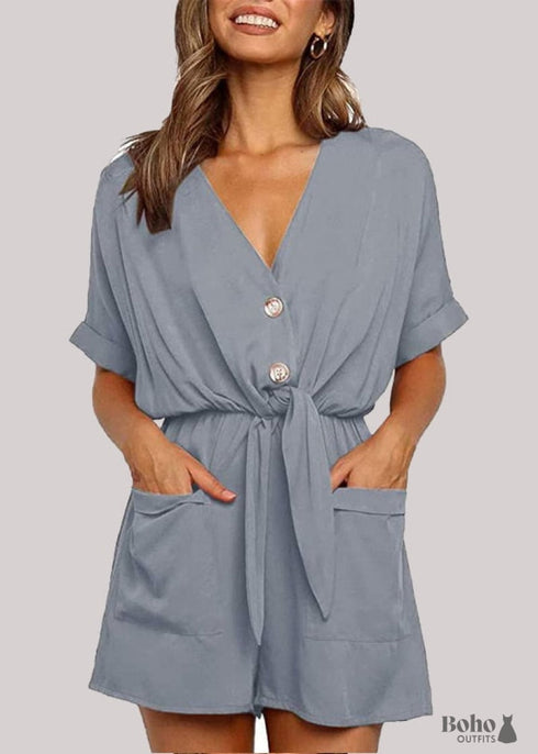 Belt V-Neck Boho Jumpsuit Collins